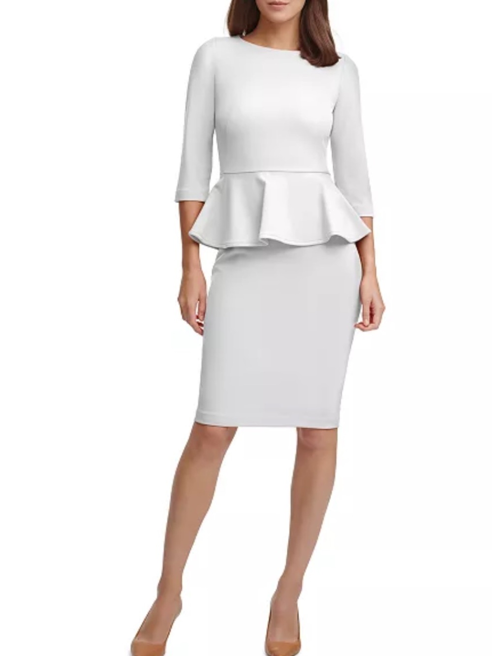 NWT Calvin Klein Women’s Cream 3/4 Sleeve Peplum Sheath Work Dress Size 2 Office